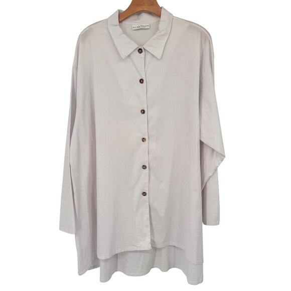 Bryn Walker Oversized Long-Sleeve Shirt tunic White Cotton stretch size XL - Picture 2 of 14